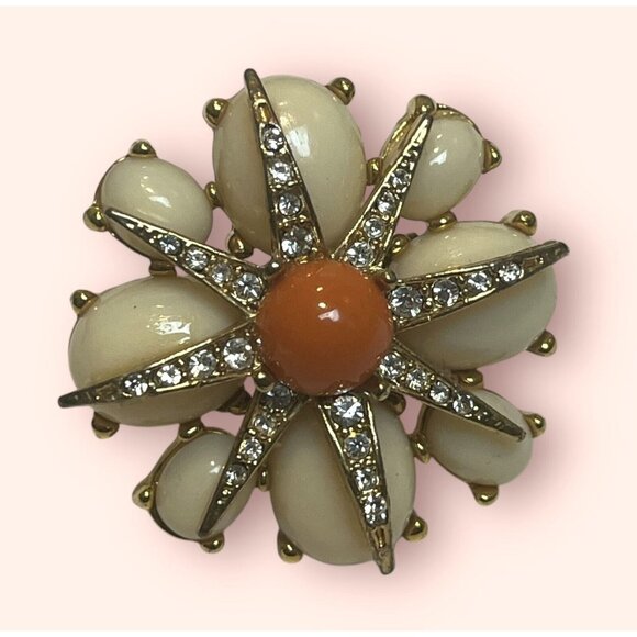 JCREW LARGE STATEMENT FLOWER RHINESTONE COCKTAIL RING GOLD TONE J. CREW - Picture 4 of 6